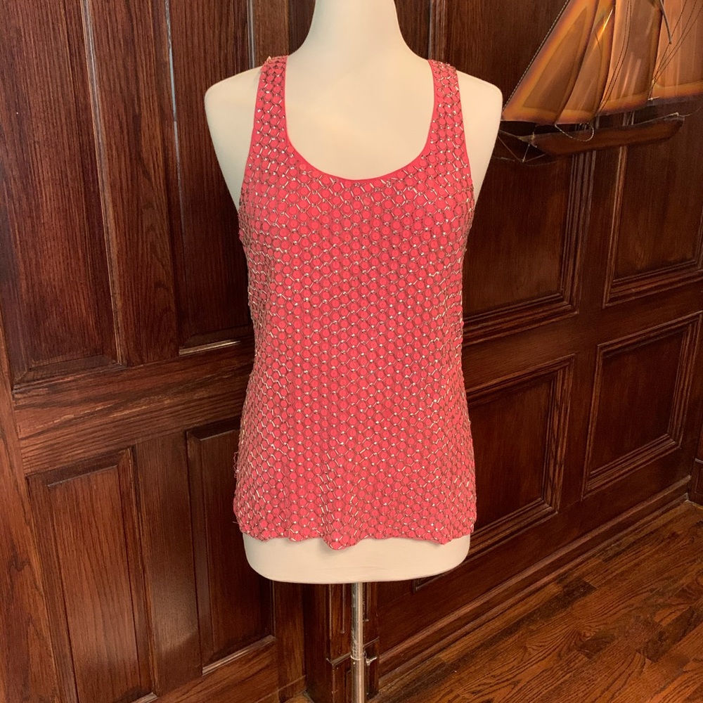 Parker pink tank with silver threading throughout